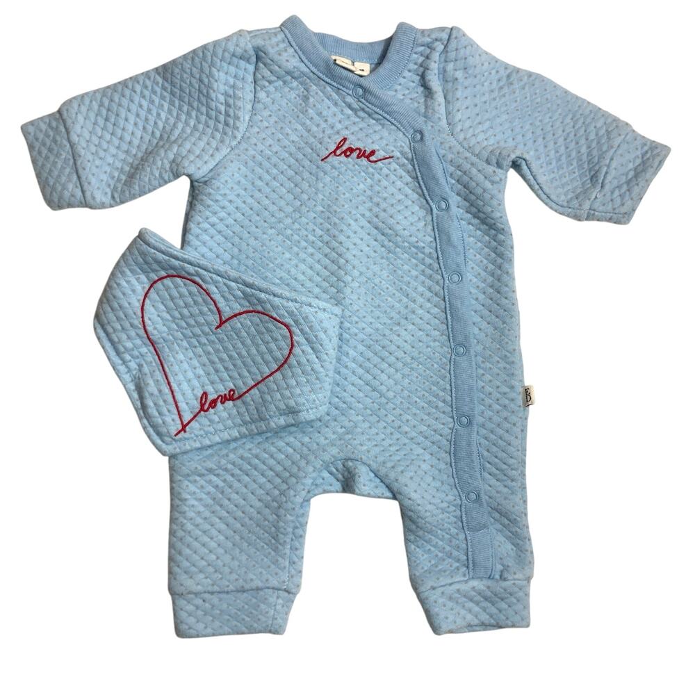 ED Ellen Degeneres Love Blue Quilted Two Piece Coverall Bodysuit Bib Set Newborn